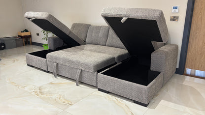Como U Shape Corner Sofabed With Storage - Grey
