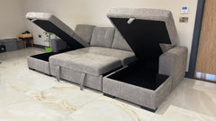 Como U Shape Corner Sofabed With Storage - Grey