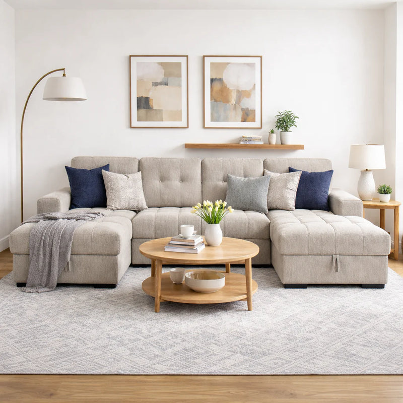 Palermo U Shape Storage Sofa Bed - Beige