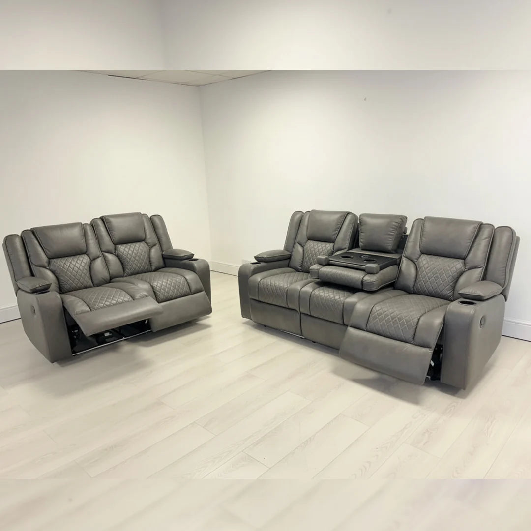 Orlando 3+2 Electric Recliner Leather Sofa - Grey