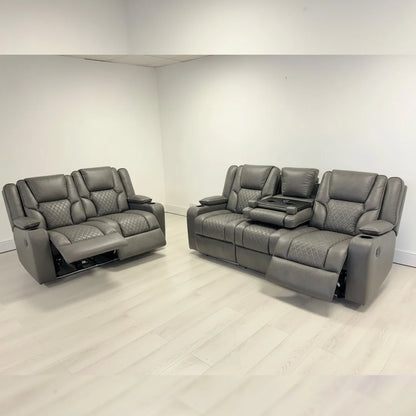 Orlando 3+2 Electric Recliner Leather Sofa - Grey