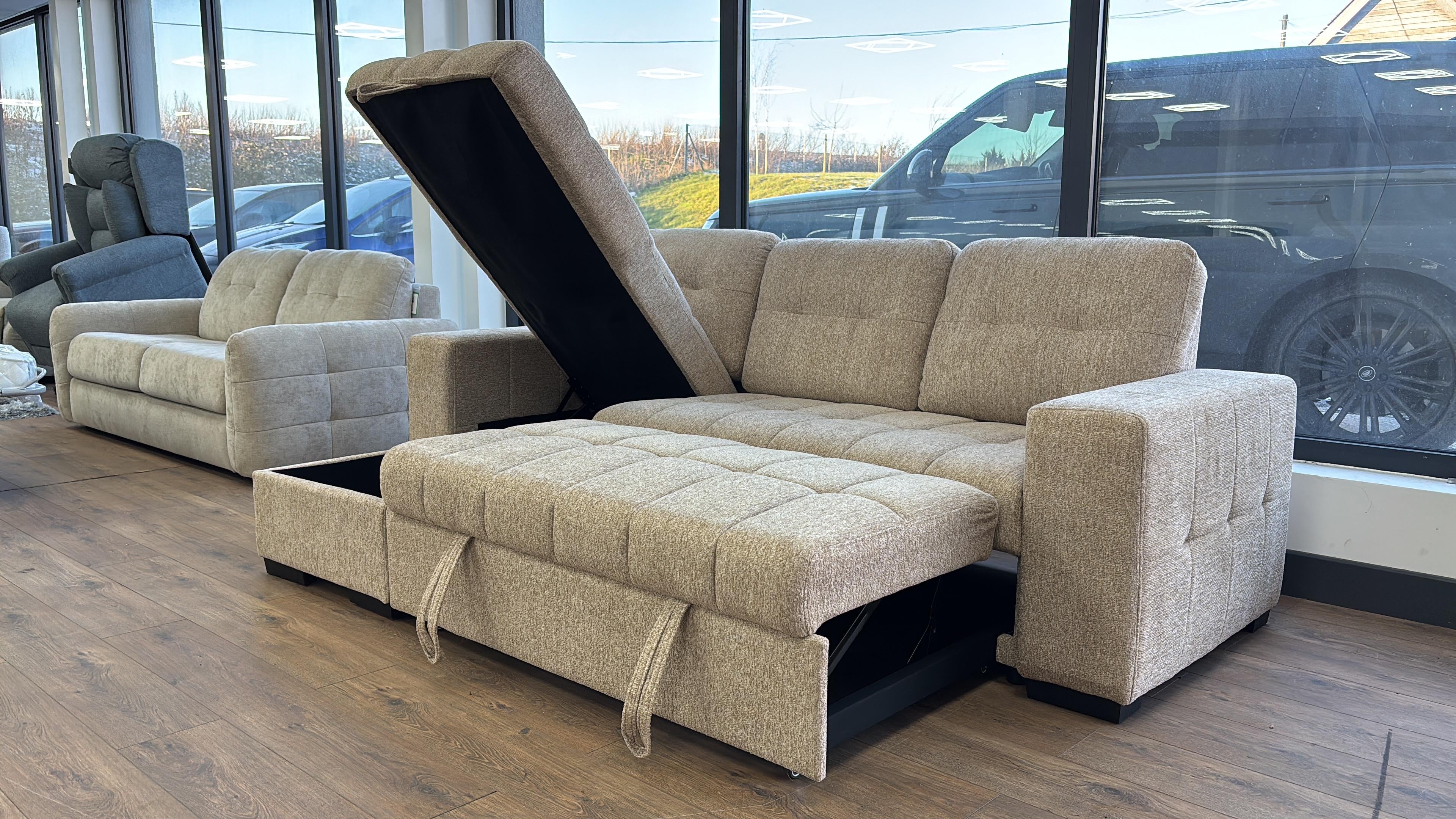Palermo Universal Corner Sofabed With Storage - Beige