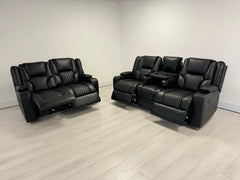 Orlando Electric Recliners 3+2 Seater Leather Sofa Black - Led Lights - Wireless Charger