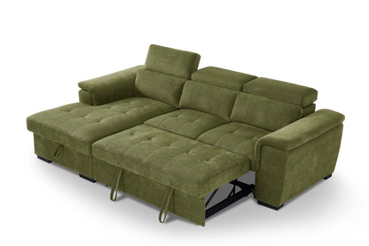 Alaya Storage L Shape Sofa Bed - Olive Green