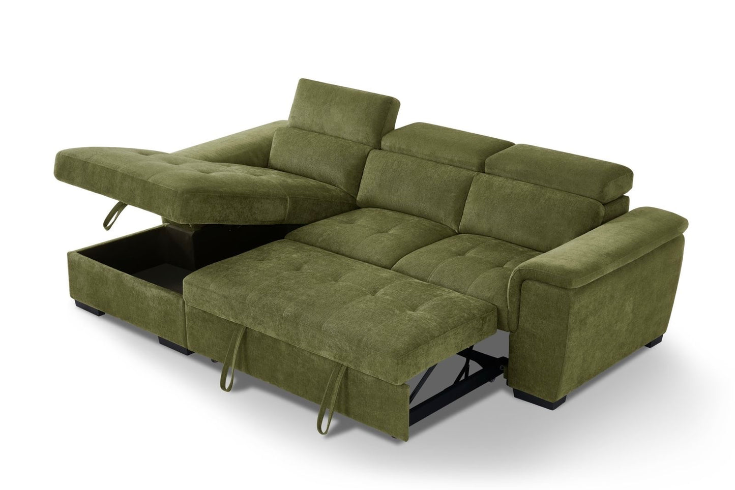 Alaya Storage L Shape Sofa Bed - Olive Green
