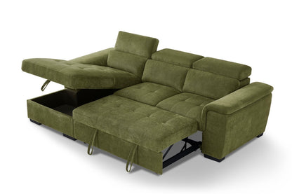 Alaya Storage L Shape Sofa Bed - Olive Green