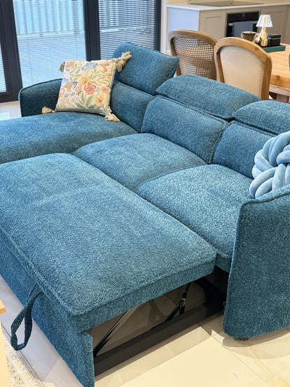 Capri Corner Sofa Bed With Storage - Blue - Universal Chaise - Pull Out Bed
