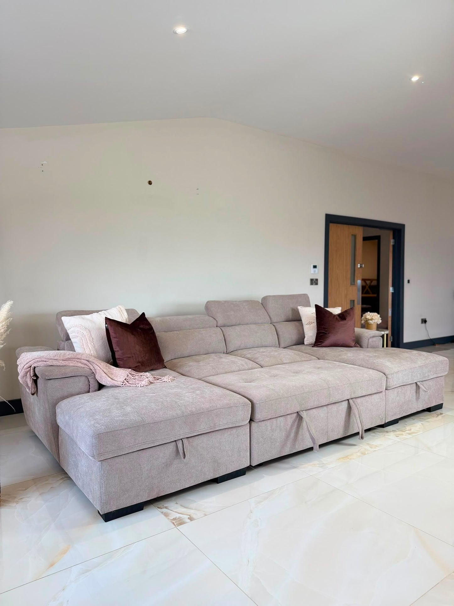 Alaya Storage U Shape Sofabed - Beige