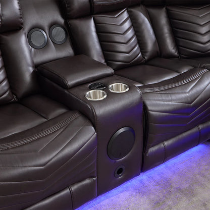 Zeus Leather Electric Recliner Corner Sofa - Brown