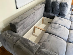 Azzuro Corner Sofa Bed With Storage - Universal Chaise - Plush Velvet  - Grey
