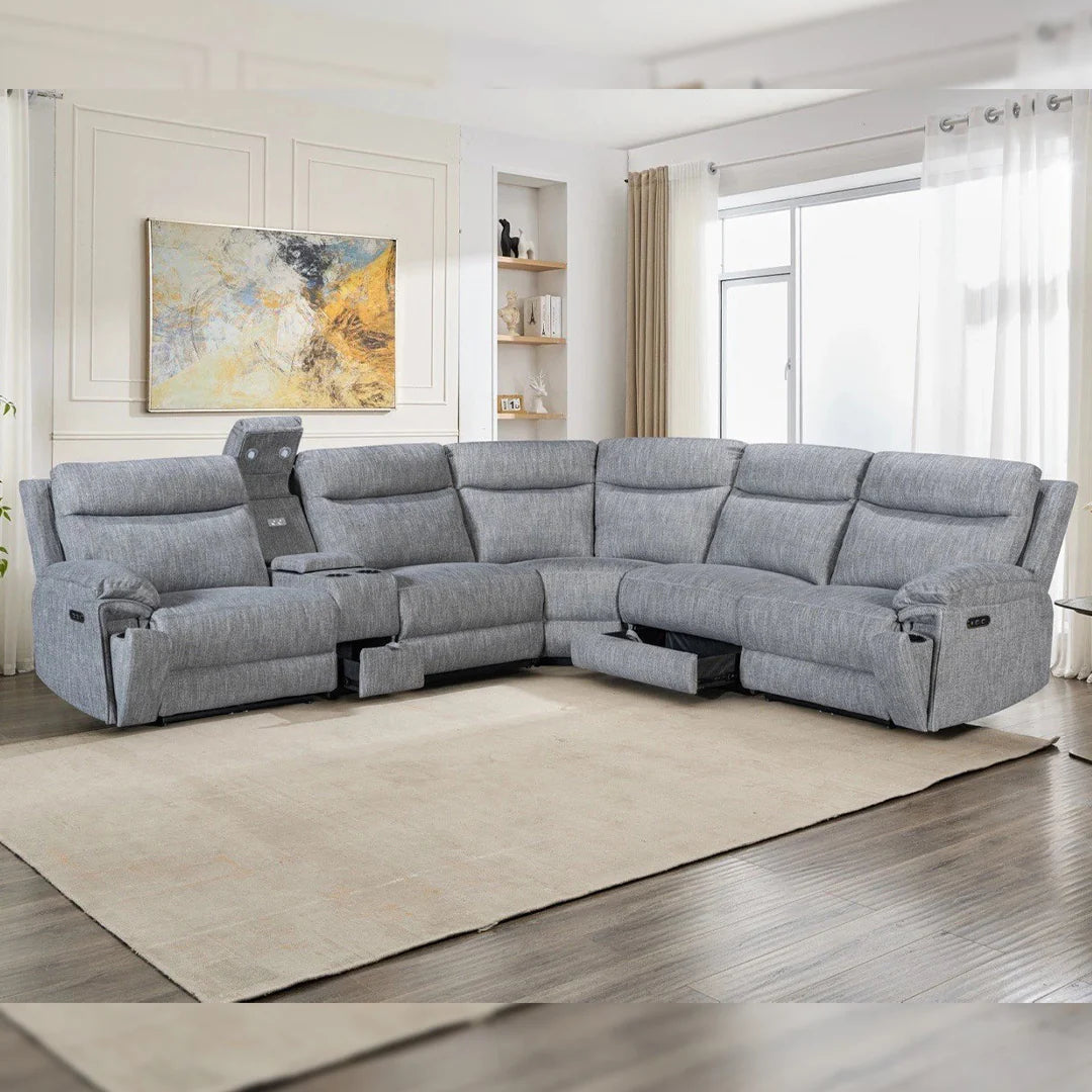 Hercules Express Fabric Electric Recliner Modular Corner Sofa - Grey