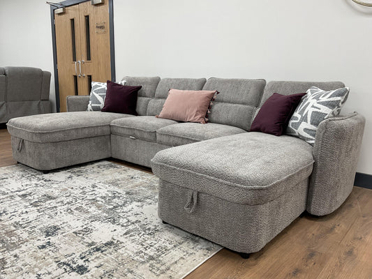 Capri U Shape Sofa Bed With Storage – Grey – Pull Out Sleeper