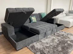 Palermo U Shape Storage Sofa Bed - Grey
