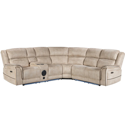 Geneva Pro Fabric Electric Recliner Corner Sofa With Cooling Cup Holders - Beige