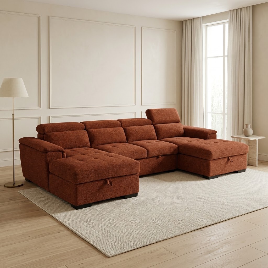 Alaya U Shape Storage Sofabed Rust - Pre Order
