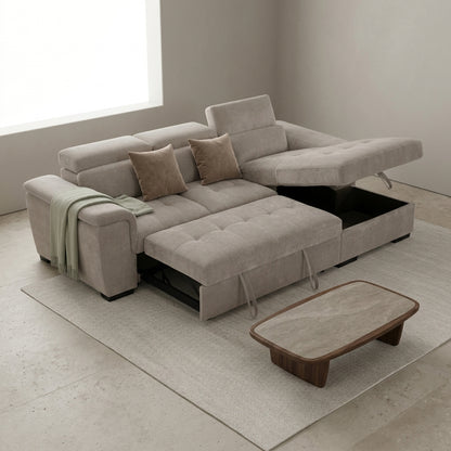 Alaya Storage L Shape Sofa Bed - Beige Pre Order