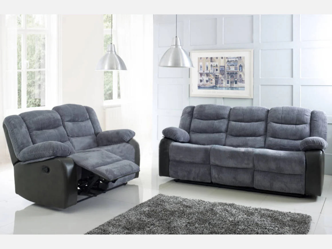 Rio Cord Fabric Recliner 3+2 Seater Sofa Grey