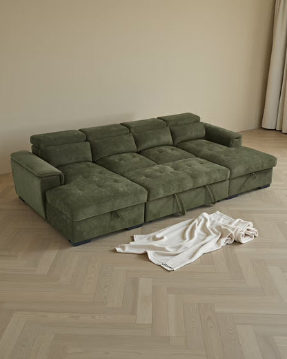 Alaya Storage U Shape Sofabed - Olive Green
