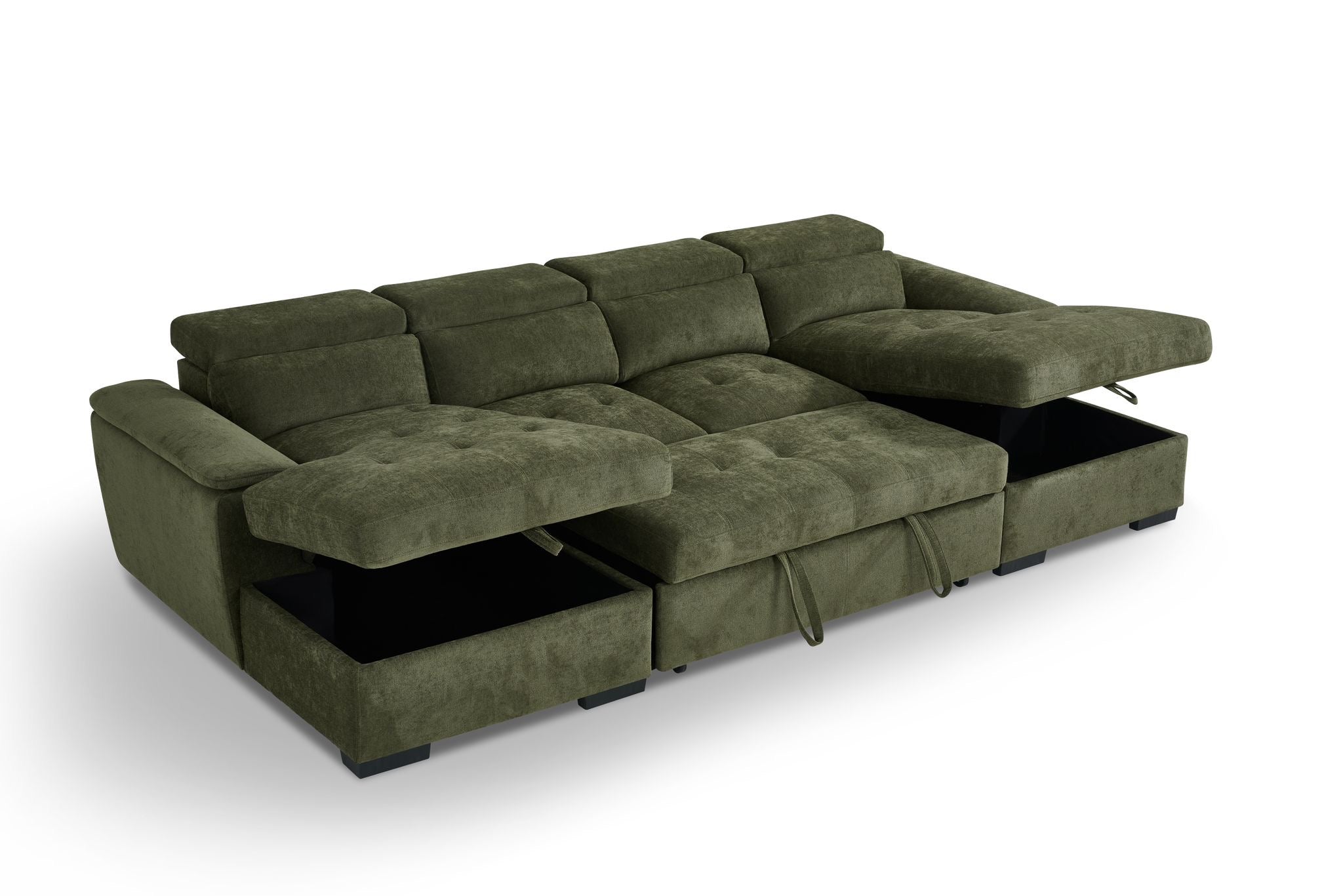 Alaya Storage U Shape Sofabed - Olive Green