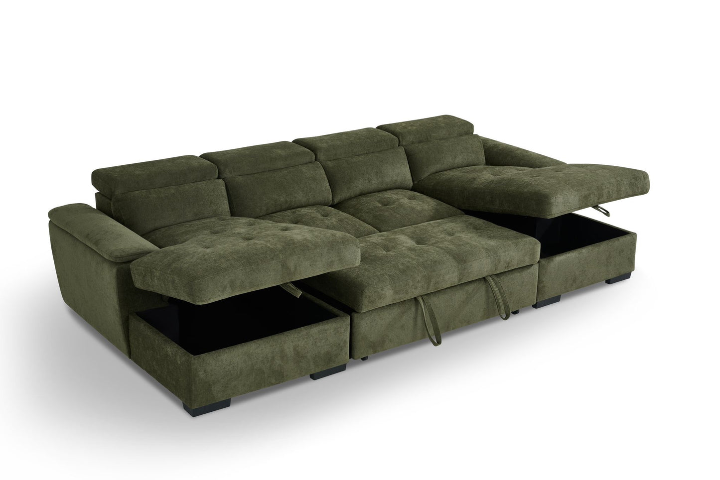 Alaya Storage U Shape Sofabed - Olive Green