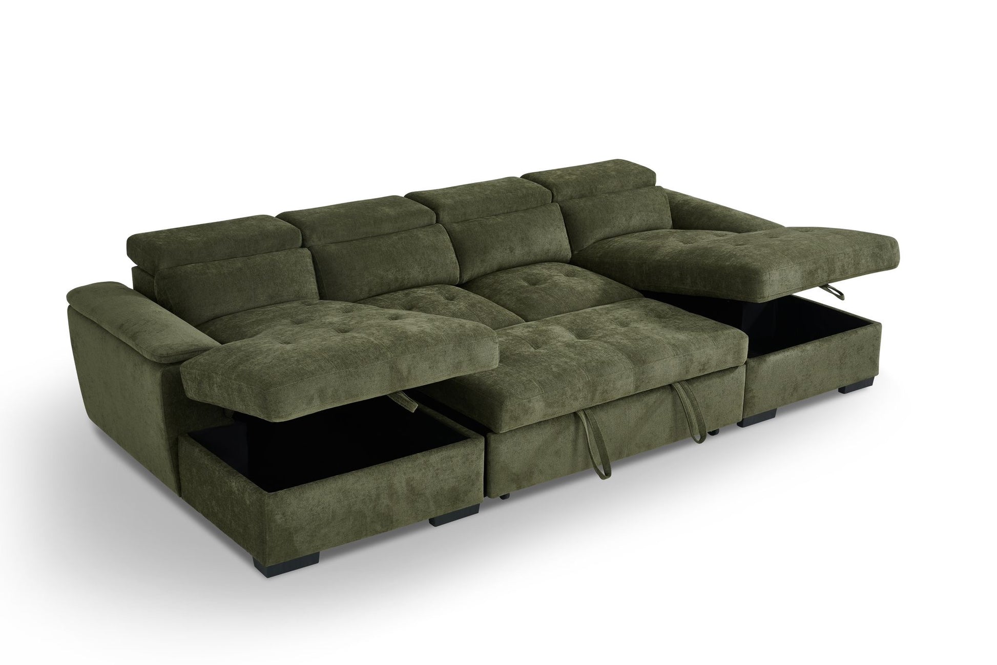 Alaya Storage U Shape Sofabed - Olive Green