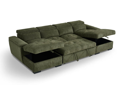 Alaya Storage U Shape Sofabed - Olive Green