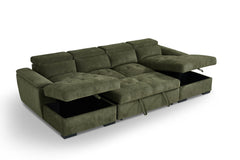 Alaya Storage U Shape Sofabed - Olive Green