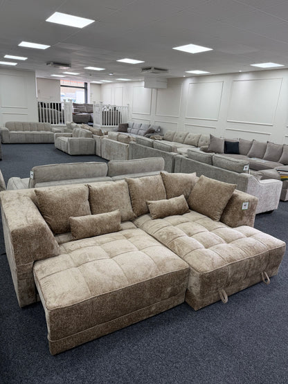 Brooklyn Electric Storage Right Hand Sofa Bed - Mushroom Beige