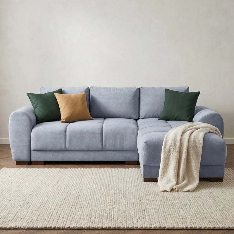 Azzuro Corner Sofa Bed With Storage - Universal Chaise - Plush Velvet  - Grey