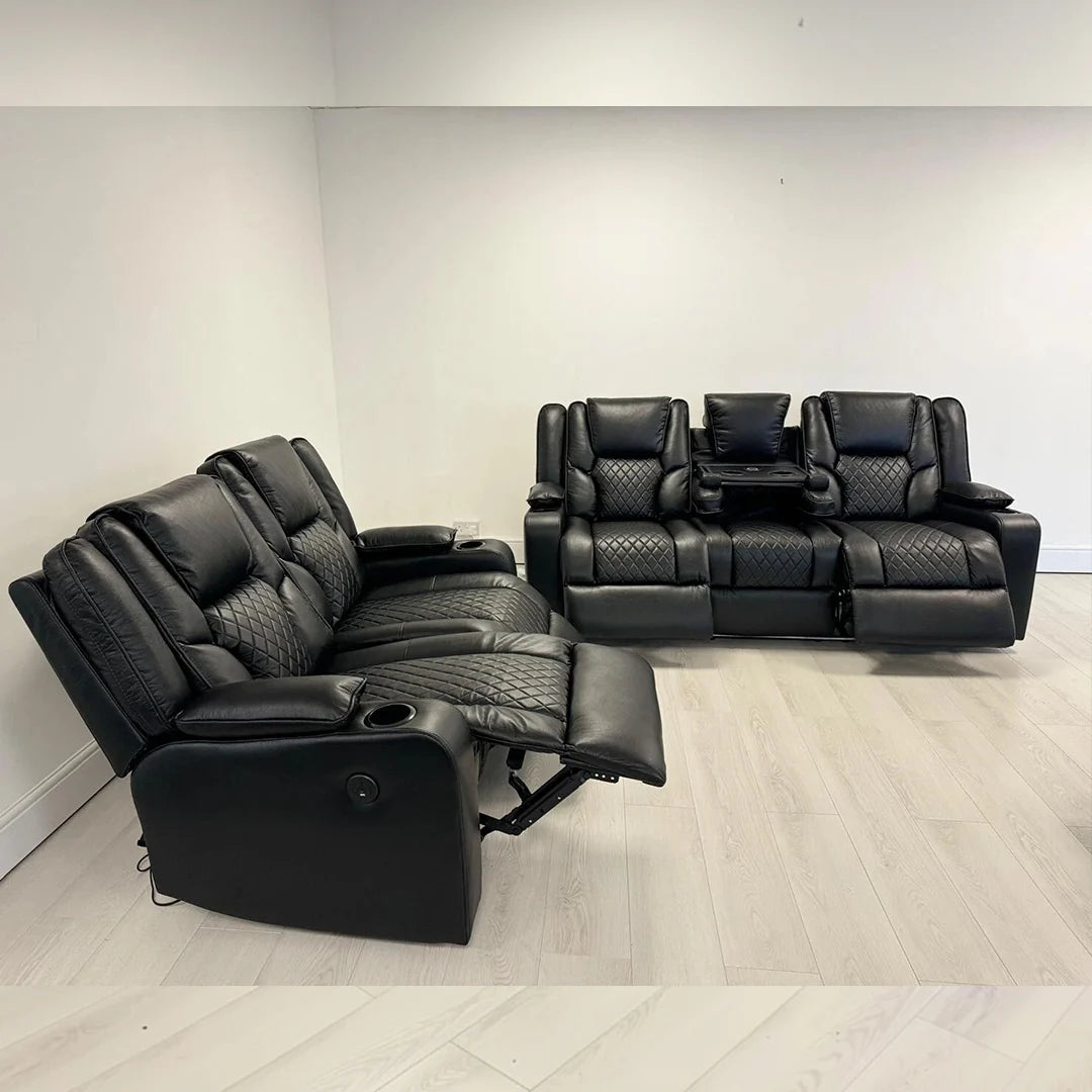Orlando 3+2 Electric Recliner Leather Sofa - Black