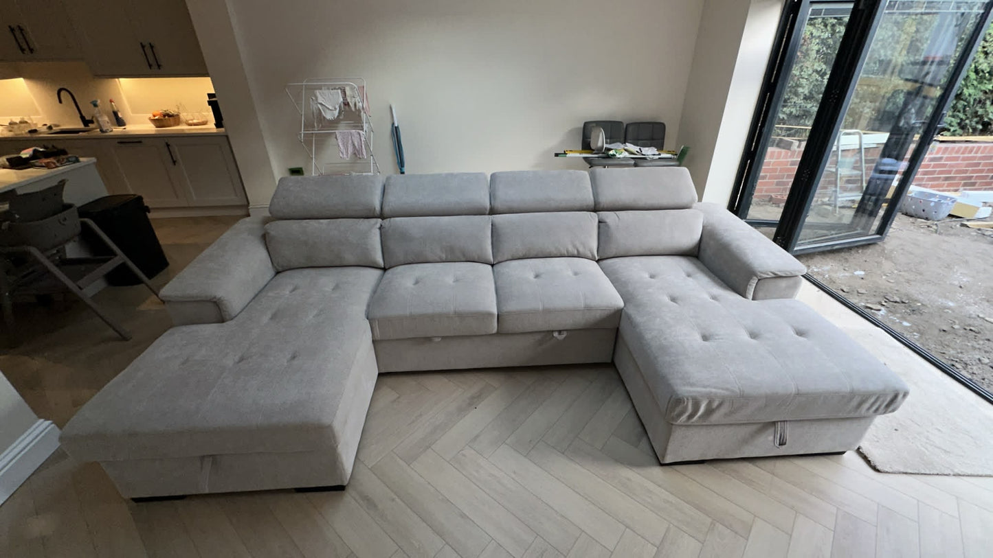 Alaya Storage U Shape Sofabed - Beige