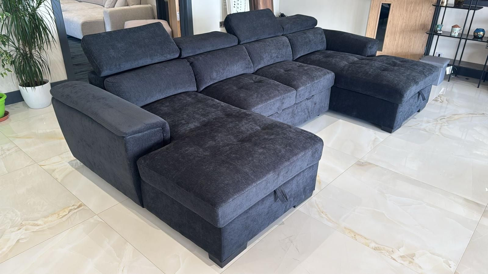 Alaya Storage U Shape Sofabed - Black