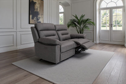 Lucca 3 Seater Power Recliner Sofa - Grey Fabric