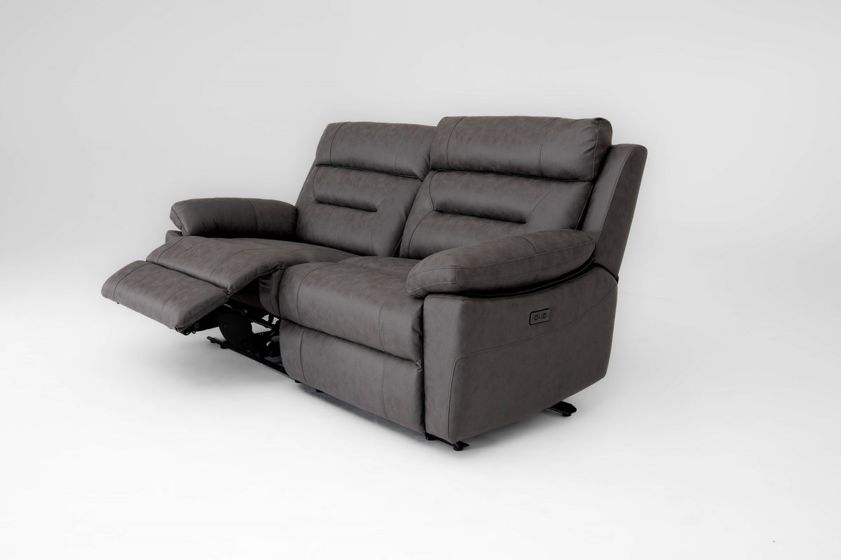 Lucca 3 Seater Power Recliner Sofa - Grey Fabric