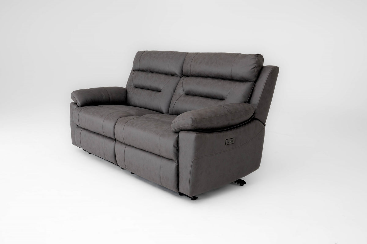Lucca 3 Seater Power Recliner Sofa - Grey Fabric