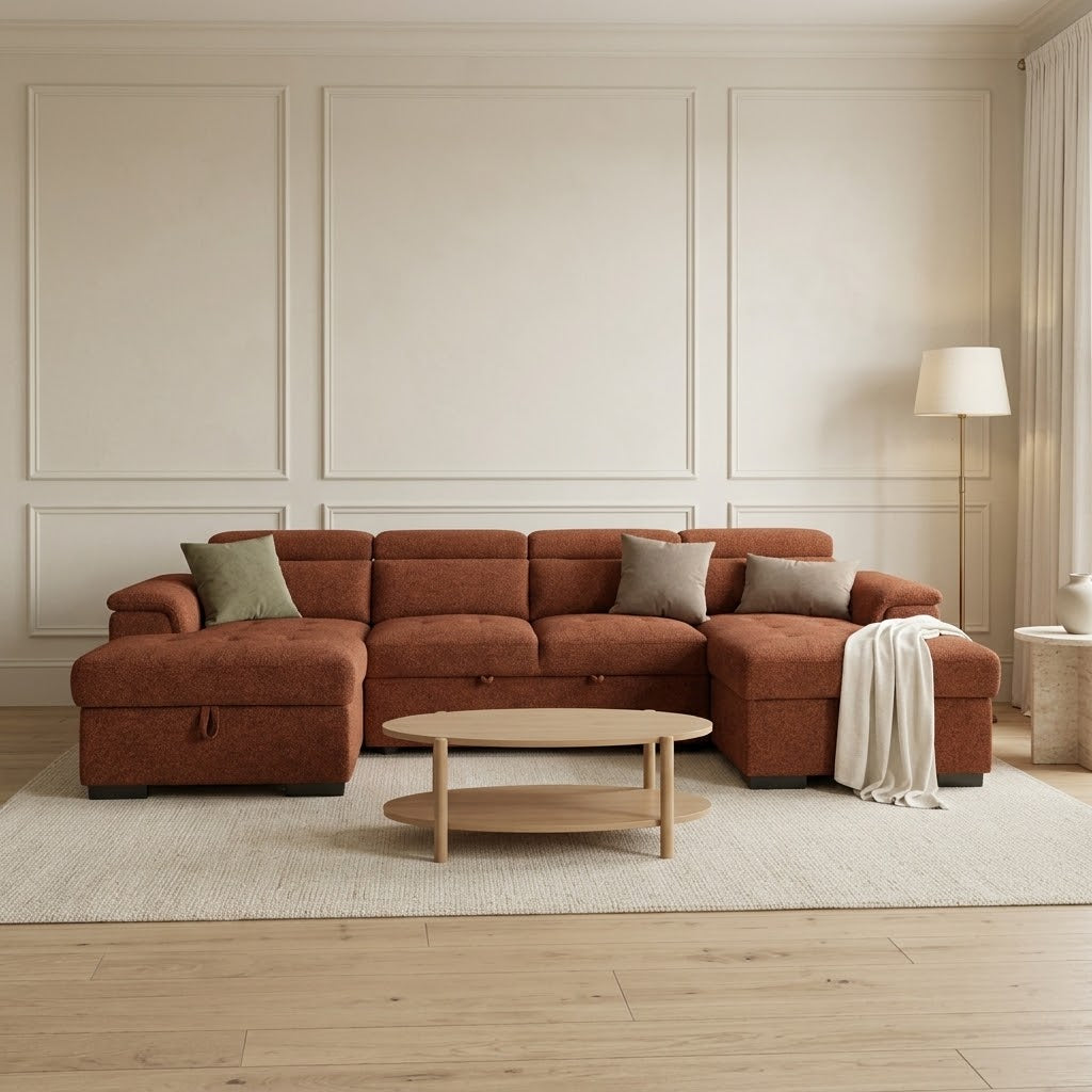 Alaya U Shape Storage Sofabed Rust - Pre Order
