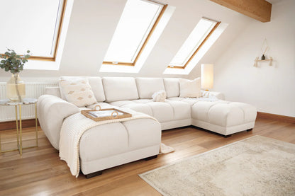 Azzuro Cream U Shape Corner Sofa - Full Back Plush Velvet