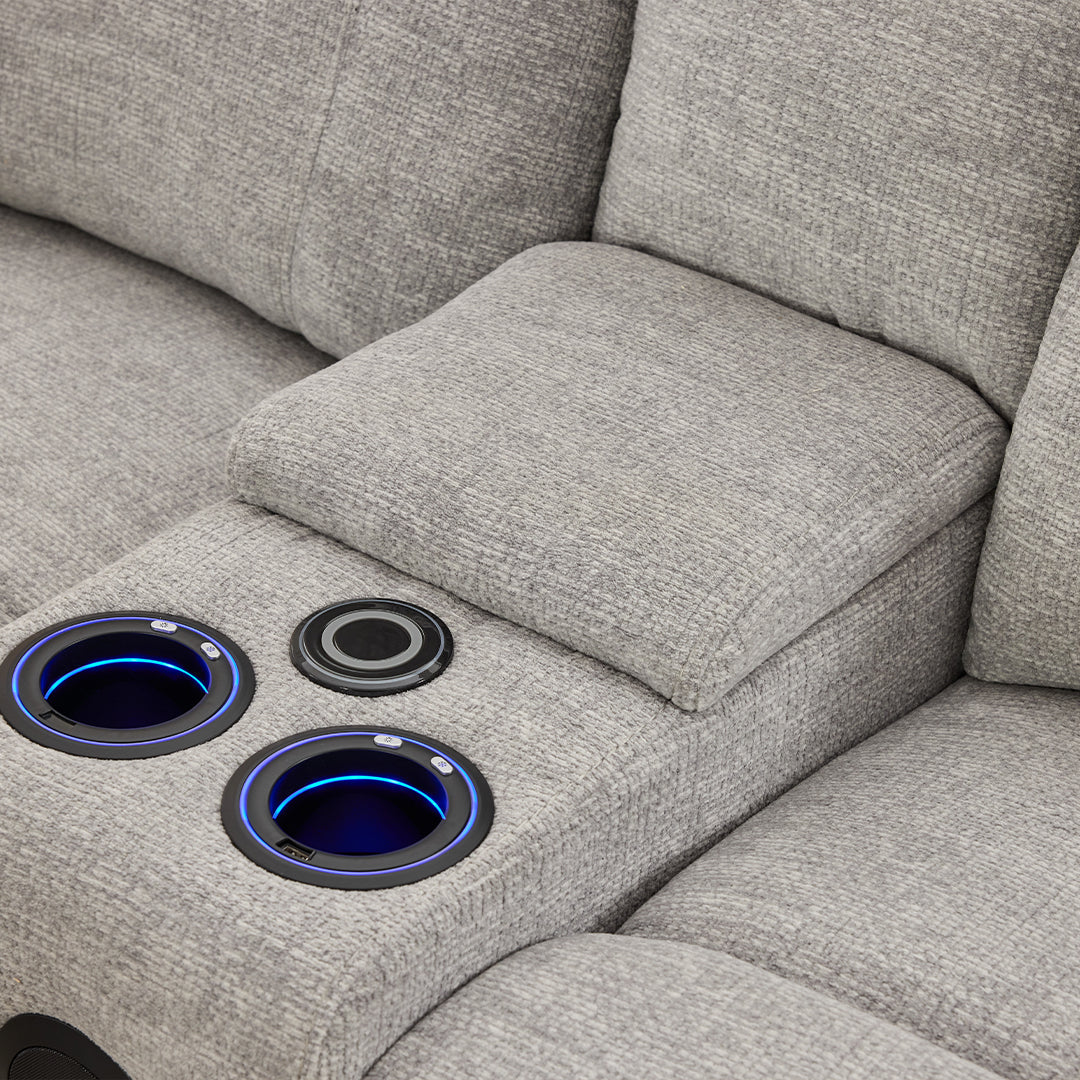 Siyara Fabric Electric Recliners Sofa - Grey With Cupholders-Cooling Cup-Holders/Bluetooth Speakers/Wireless Charging/USB Charging Ports/Storage