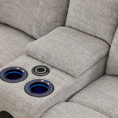 Siyara Fabric Electric Recliners Sofa - Grey With Cupholders-Cooling Cup-Holders/Bluetooth Speakers/Wireless Charging/USB Charging Ports/Storage