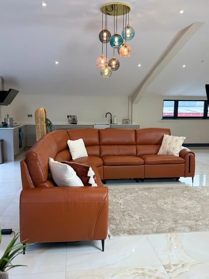 Resillience Power Electric Corner Sofa - Tan Leather