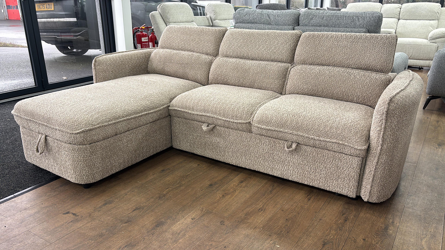 Capri Corner Sofa Bed With Storage - Beige - Universal Chaise - Pull Out Bed