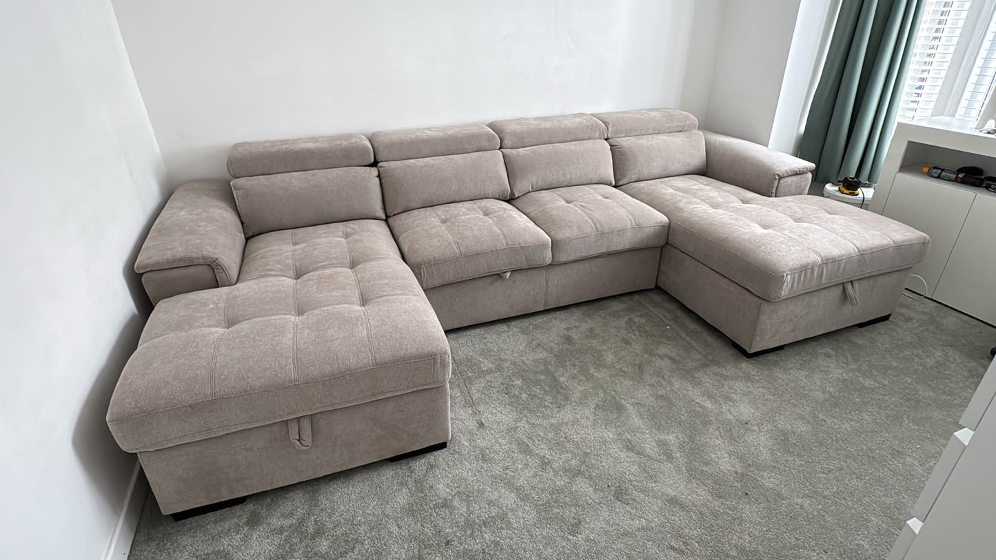 Alaya Storage U Shape Sofabed - Beige