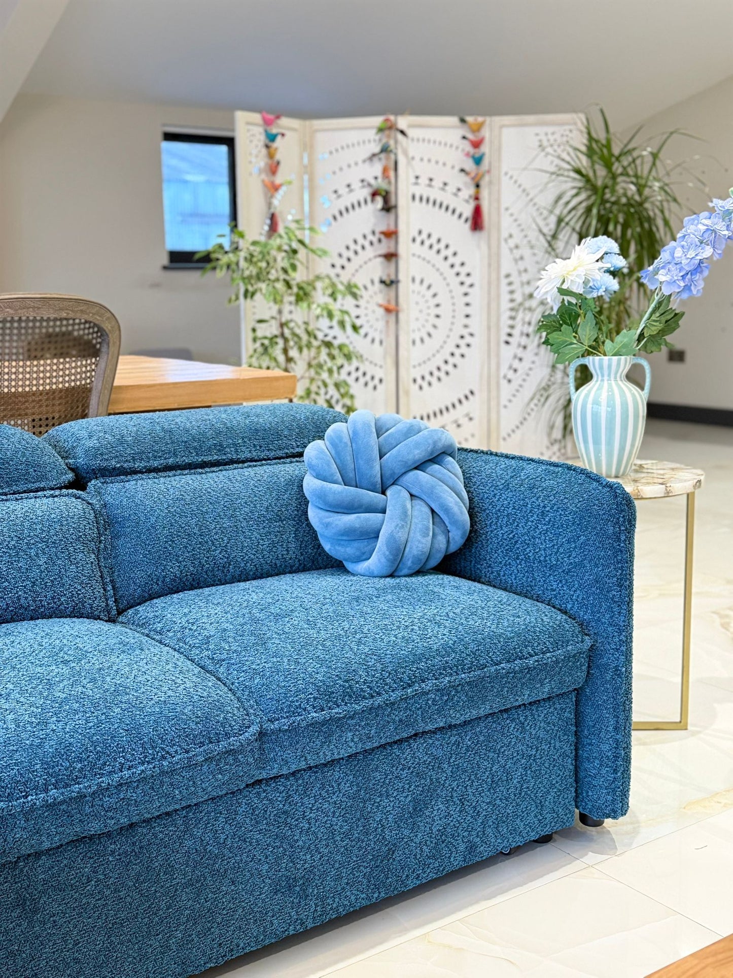 Capri Corner Sofa Bed With Storage - Blue - Universal Chaise - Pull Out Bed