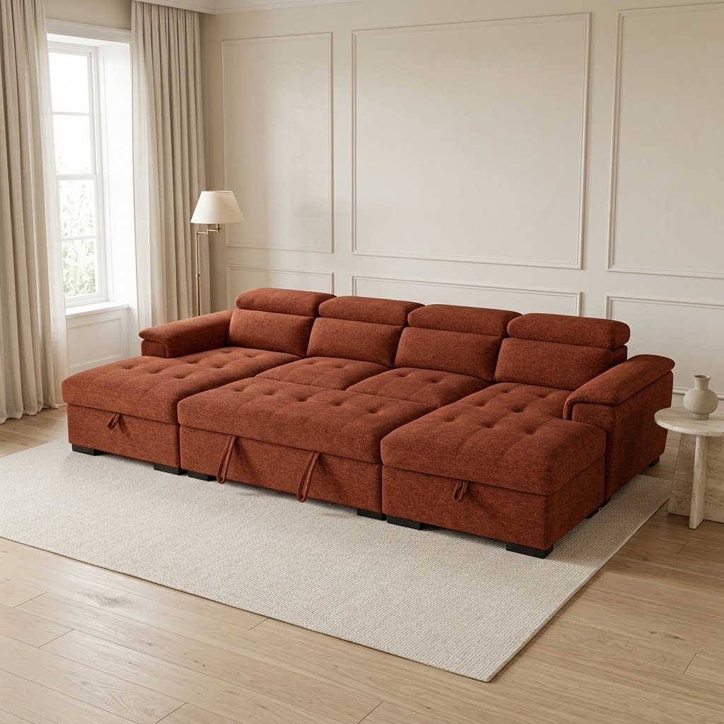 Alaya U Shape Storage Sofabed Rust - Pre Order