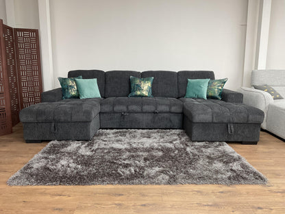 Palermo U Shape Storage Sofa Bed - Grey