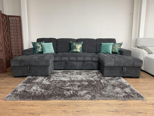Palermo U Shape Storage Sofa Bed - Grey