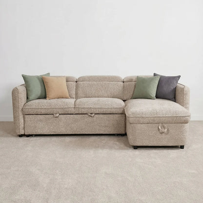 Capri Corner Sofa Bed With Storage - Beige - Universal Chaise - Pull Out Bed