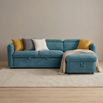 Capri Corner Sofa Bed With Storage - Blue - Universal Chaise - Pull Out Bed