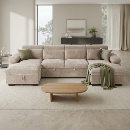 Hudson U Shape Storage Sofa Bed - Beige
