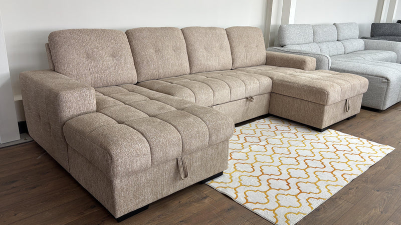 Palermo U Shape Storage Sofa Bed - Beige